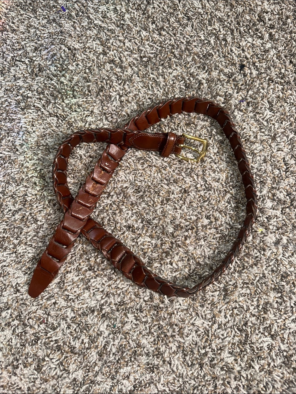 Brown Braided Leather Belt with Gold Buckle